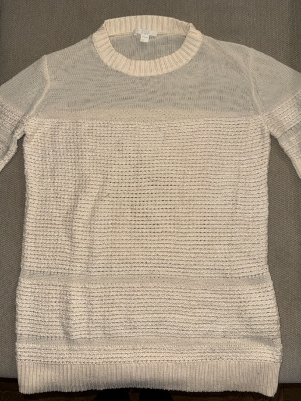COS Cream Short-Sleeve Crewneck Knit Sweater